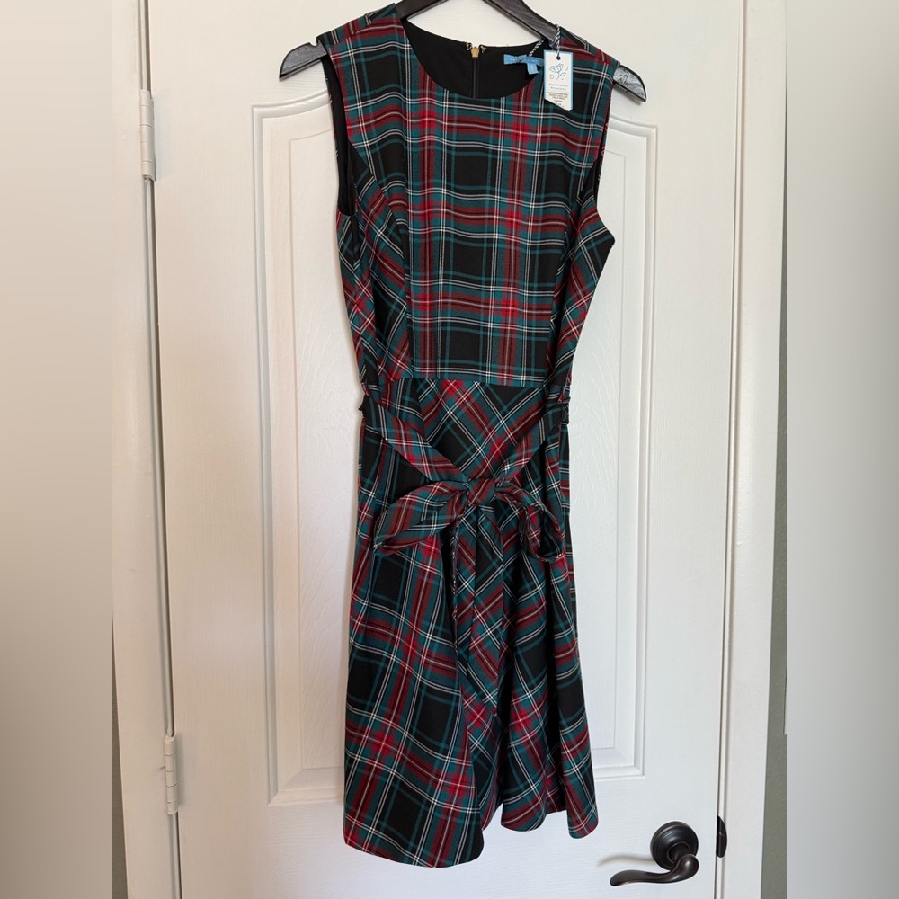 Draper James Sleeveless Bow Waist Georgia Check Love Circle Dress